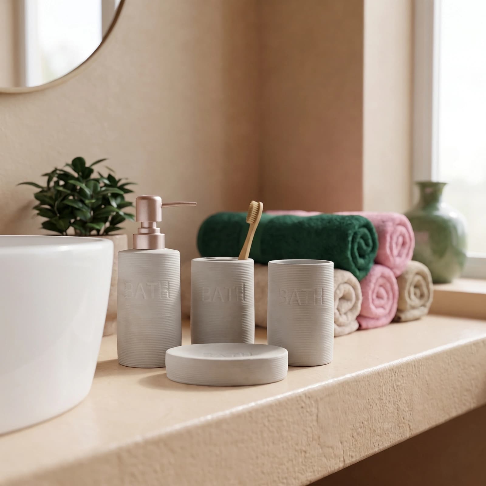 4-Piece Ceramic Bathroom Set - Off-white