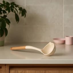 Silicone Ladle with Wood Handle - Cream - view 1