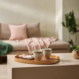 Set of 3 Oval Bamboo Serving Trays - Natural Wood & Patterned Base - view 5