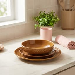 Brown porcelain Dinnerware Set 24Pcs - Embossed Design - view 1