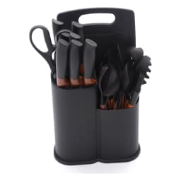 Silicone Kitchen Utensil Set with Holder & Cutting Board - Black - view 2