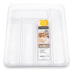 Clear rectangular acrylic multipurpose organizer tray set with textured bottom, featuring nested compartments, on a white sh… - view 3