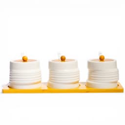 Porcelain Spice Jars Set with Bamboo Tray - 3 Pcs White - view 3