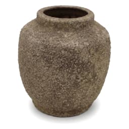 Rustic brown porcelain decorative pot with a rough, textured finish and a wide opening, isolated on a white background. - view 2