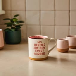 Ceramic Mug with 'His Mercies' Quote - Cream & Pink - view 1