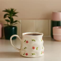 Wavy Porcelain Mug - Cream with Pink Floral Design - view 1