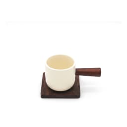 Ceramic Mug with Wooden Handle & Coaster - Cream - view 2