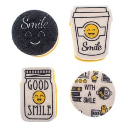 Printed Sponge Scrubber Set - 4 Pcs Yellow & White Smile Designs - view 3