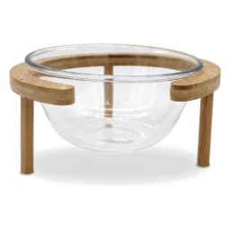 Glass Serving Bowl with Wood Stand - Clear - view 3