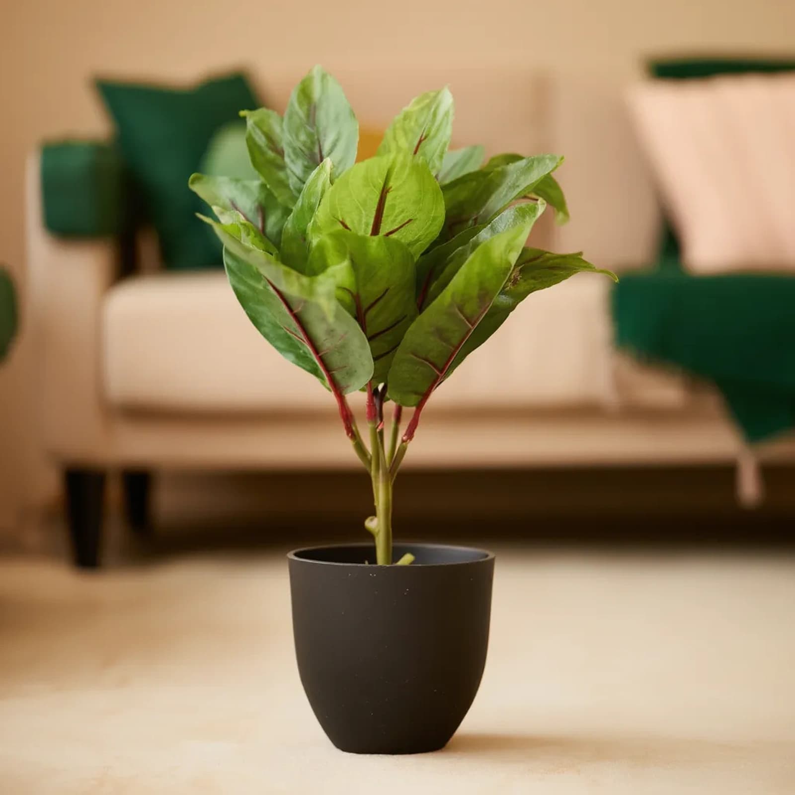 Artificial Plant in Black Plastic Pot - Green Leaves