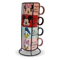 Four assorted ceramic mugs with Disney characters: Minnie Mouse (pink), Mickey Mouse (red), Goofy (light blue), Daisy Duck (… - view 4