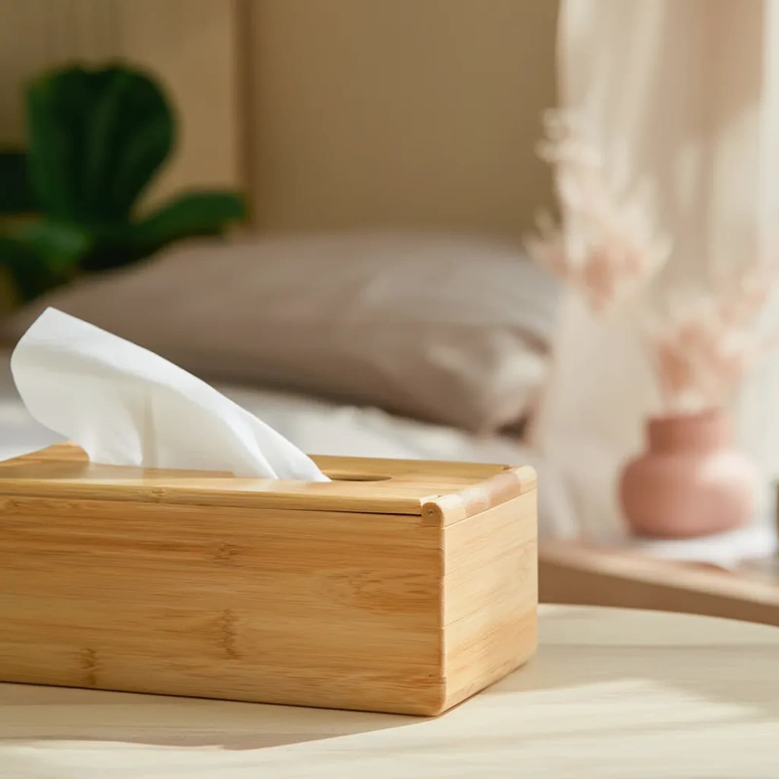 Wood Tissue Box Cover - Natural Light Brown