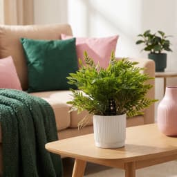 Artificial Fern Plant in White Plastic Pot - view 3