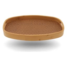 Set of 3 Oval Bamboo Serving Trays - Natural Wood & Patterned Base - view 2