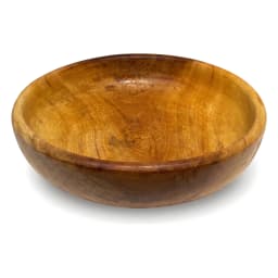 Light brown wooden serving bowl with natural wood grain visible on a white background. - view 2