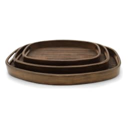 3 Piece Oval Dark Wood Serving Tray Set - view 5