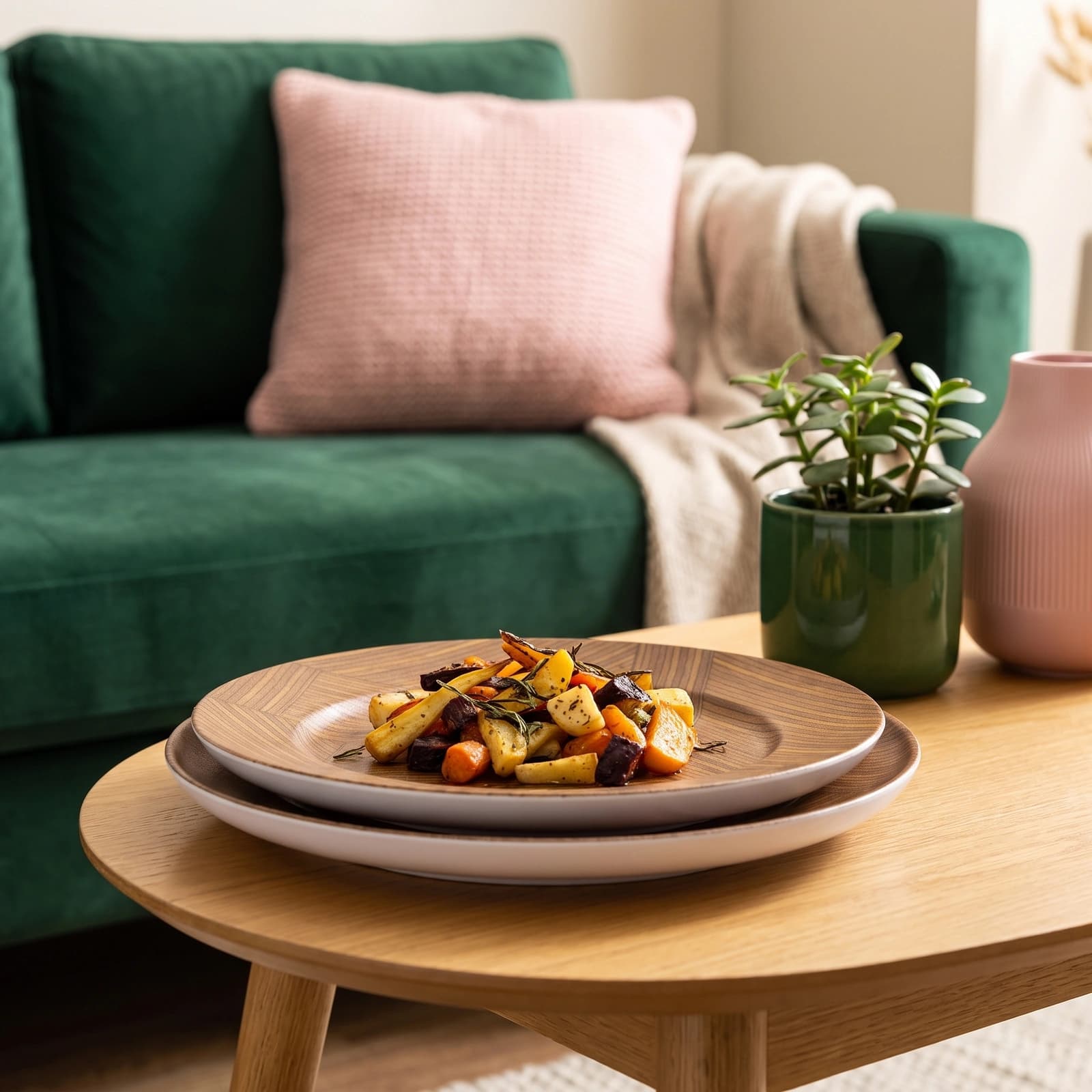 Round Ceramic Dinner Plate Set - Wood Pattern - 2 Pieces