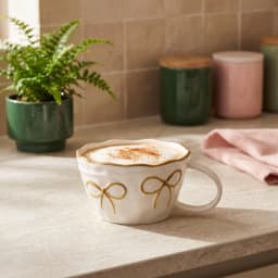 Porcelain Mug with Gold Bow Design - Cream - view 1