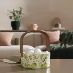 Serving Basket with Wood Handle - Cream Green Floral - view 4