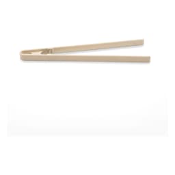 Single cream silicone kitchen tongs with a silver spring mechanism, laid flat on a white background. - view 2