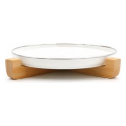 White Porcelain Serving Tray with Wood Stand - view 3