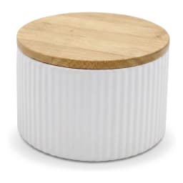 White Porcelain Storage Jar with Wood Lid - view 2