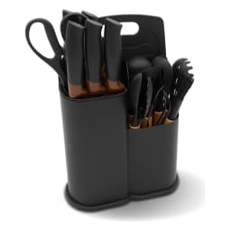 Silicone Kitchen Utensil Set with Holder & Cutting Board - Black - view 3