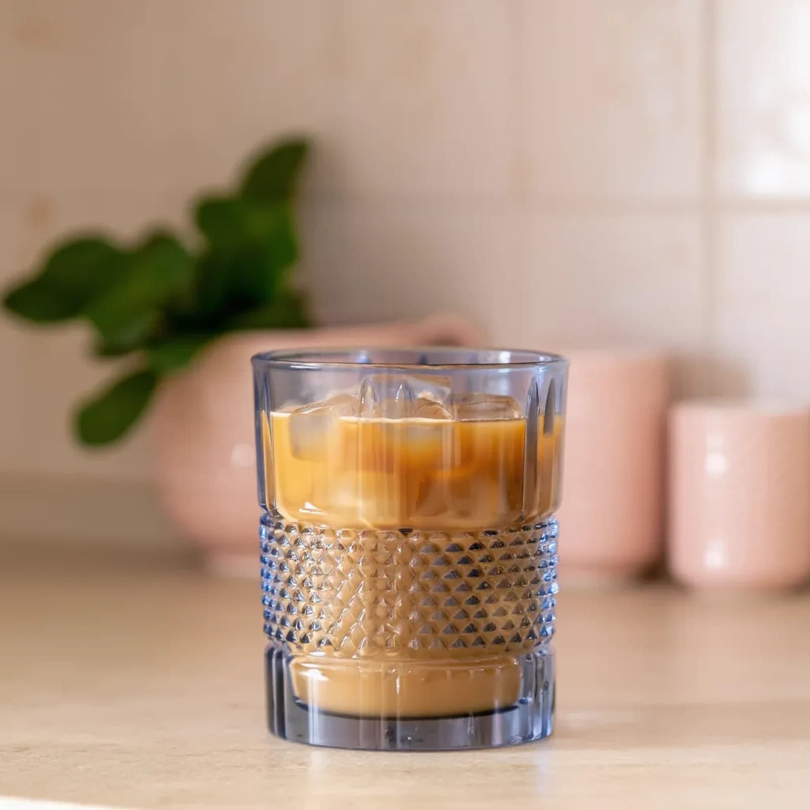 Smoky Grey Glass Tumbler Set of 6 - Diamond Textured Design