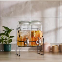 Glass Beverage Dispenser Set with Stand - 2 Jars - view 1