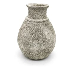 Single grey porcelain vase with a textured surface and a bulbous body, on a white background - view 2