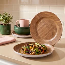 Round Ceramic Dinner Plate Set - Wood Pattern - 2 Pieces - view 3