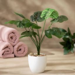 Artificial Monstera Plant White Plastic Pot - view 3