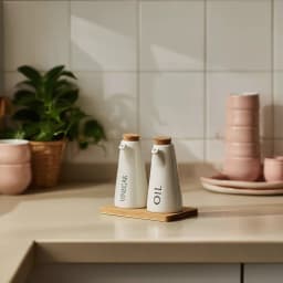 Porcelain Oil & Vinegar Dispenser Set with Wood Tray - view 1