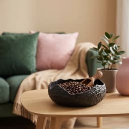 Single black porcelain serving bowl with a textured exterior and an irregular, wavy rim on a white background. - view 4