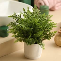 Artificial Fern Plant in White Plastic Pot - view 1