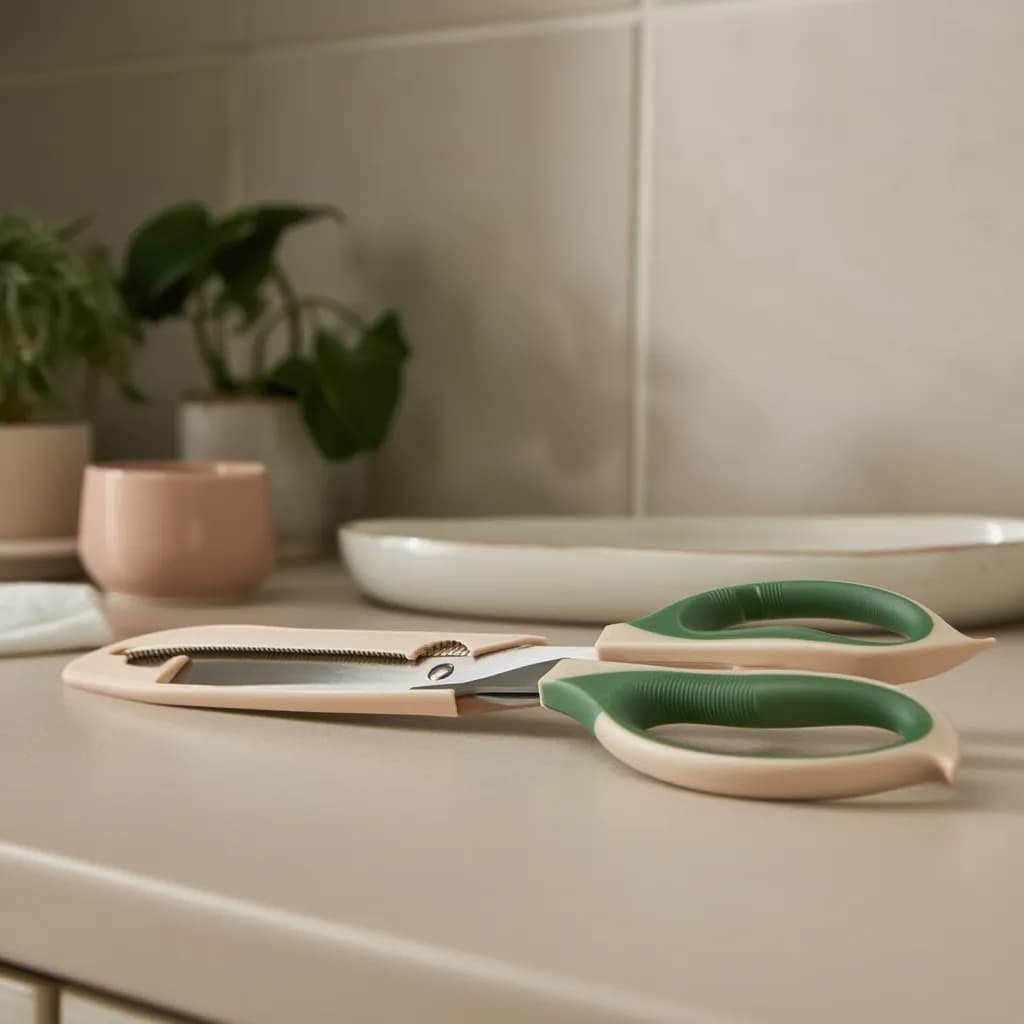 Metal Kitchen Shears with Cover - Green & Beige