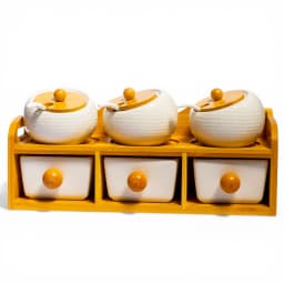 Porcelain Spice Jars & Drawers Set - 6 Pcs White & Bamboo - view 2