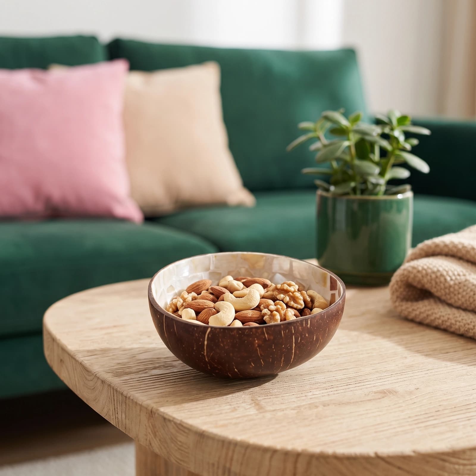 Wood Bowl with Iridescent Shell Mosaic Interior