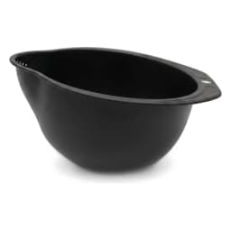 Black plastic rice washing and straining bowl with small holes, filled with strawberries, blueberries, and raspberries on a… - view 2