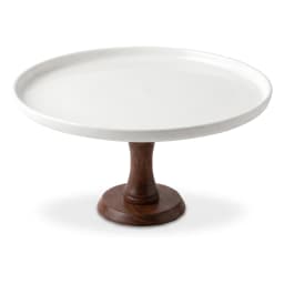 White Porcelain Cake Stand with Dark Wood Base - view 2