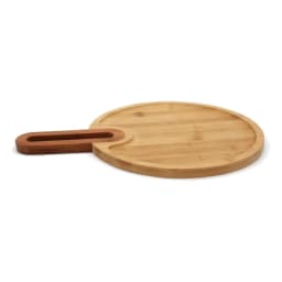 Round Bamboo Wood Cutting Board with Handle - view 3