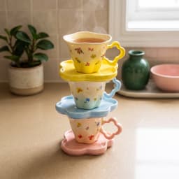 Floral Porcelain Cup & Saucer Set - 3 Pcs Assorted Pastel - view 1