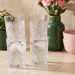 Set of 6 Clear Patterned Glass Drinking Cups - view 1