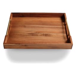 Set of 3 Wooden Serving Trays with Gold Handles - Brown - view 2