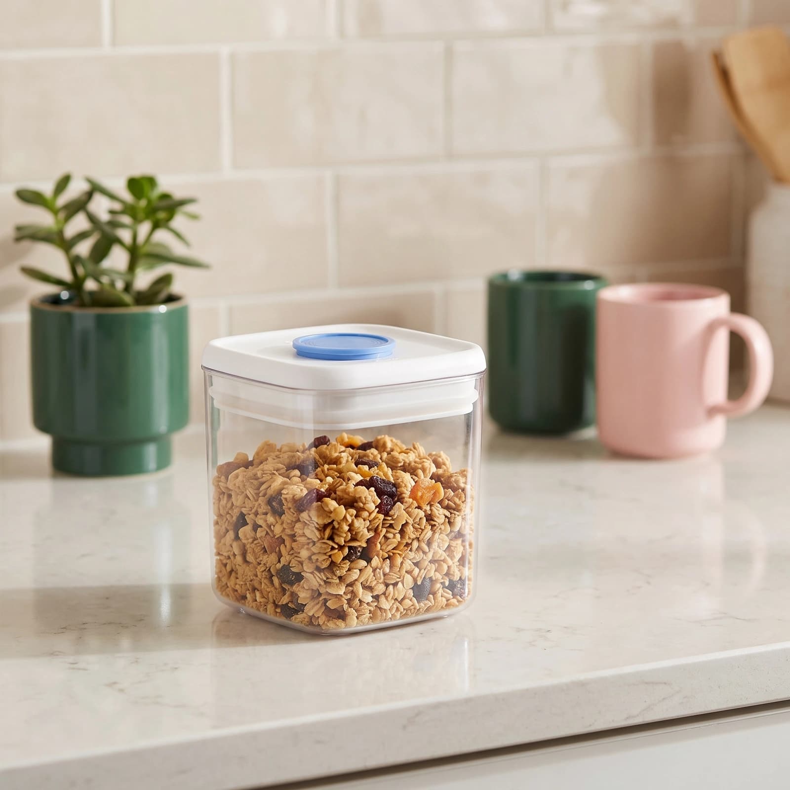 Plastic Food Storage Container - Clear with Cream Lid