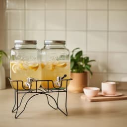 Glass Beverage Dispenser Set with Stand - 2 Clear Dispensers - view 1