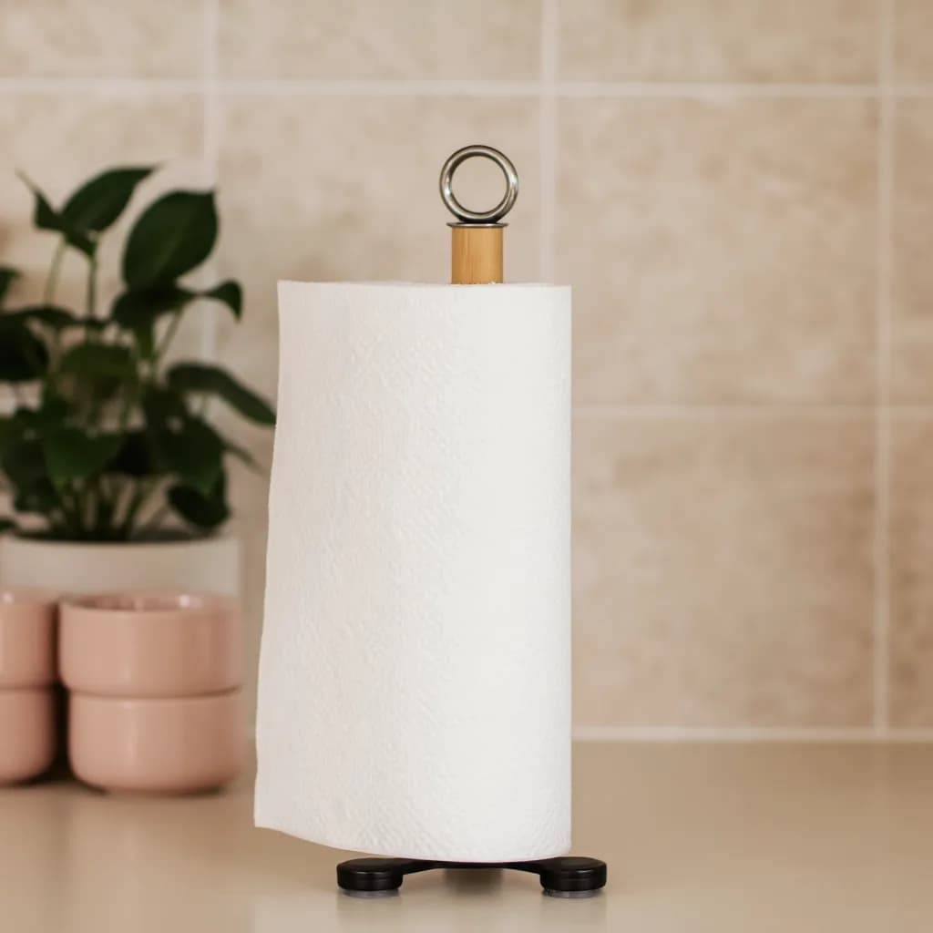 Wood & Metal Paper Towel Holder - Black Base