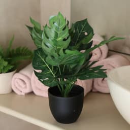 Artificial Green Leaf Plant in Black Pot - view 1