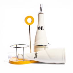 White Porcelain Oil & Vinegar Dispenser Set, 2 Pcs with Bamboo Stand - view 3