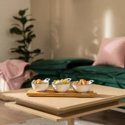 Porcelain Serving Bowls Set of 3 with Wood Tray - White - view 1